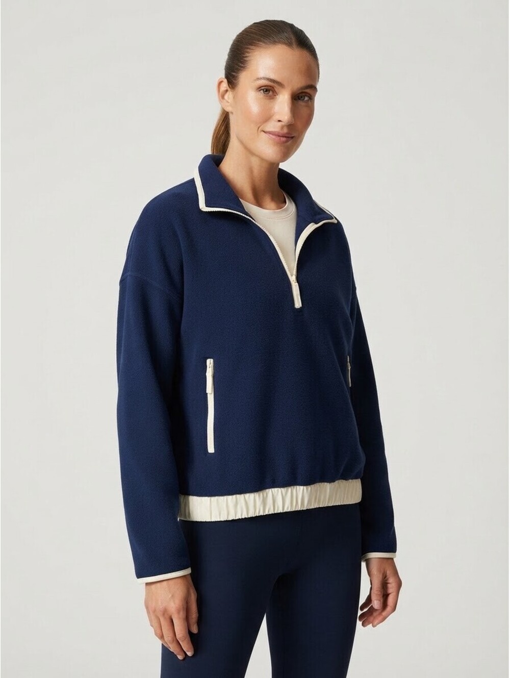 NWT Sweaty Betty Mallow Half Zip Fleece Pullover Navy Blue Size US 10 / L